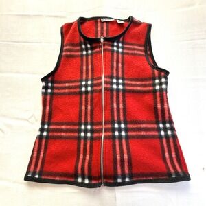 Sunbelt Red Plaid Fleece Vest Small Full Zip Tartan Vintage USA Made